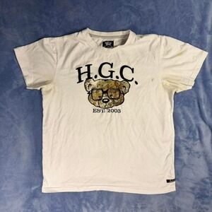 Hustle Gang white tee with bear graphic men Size M
